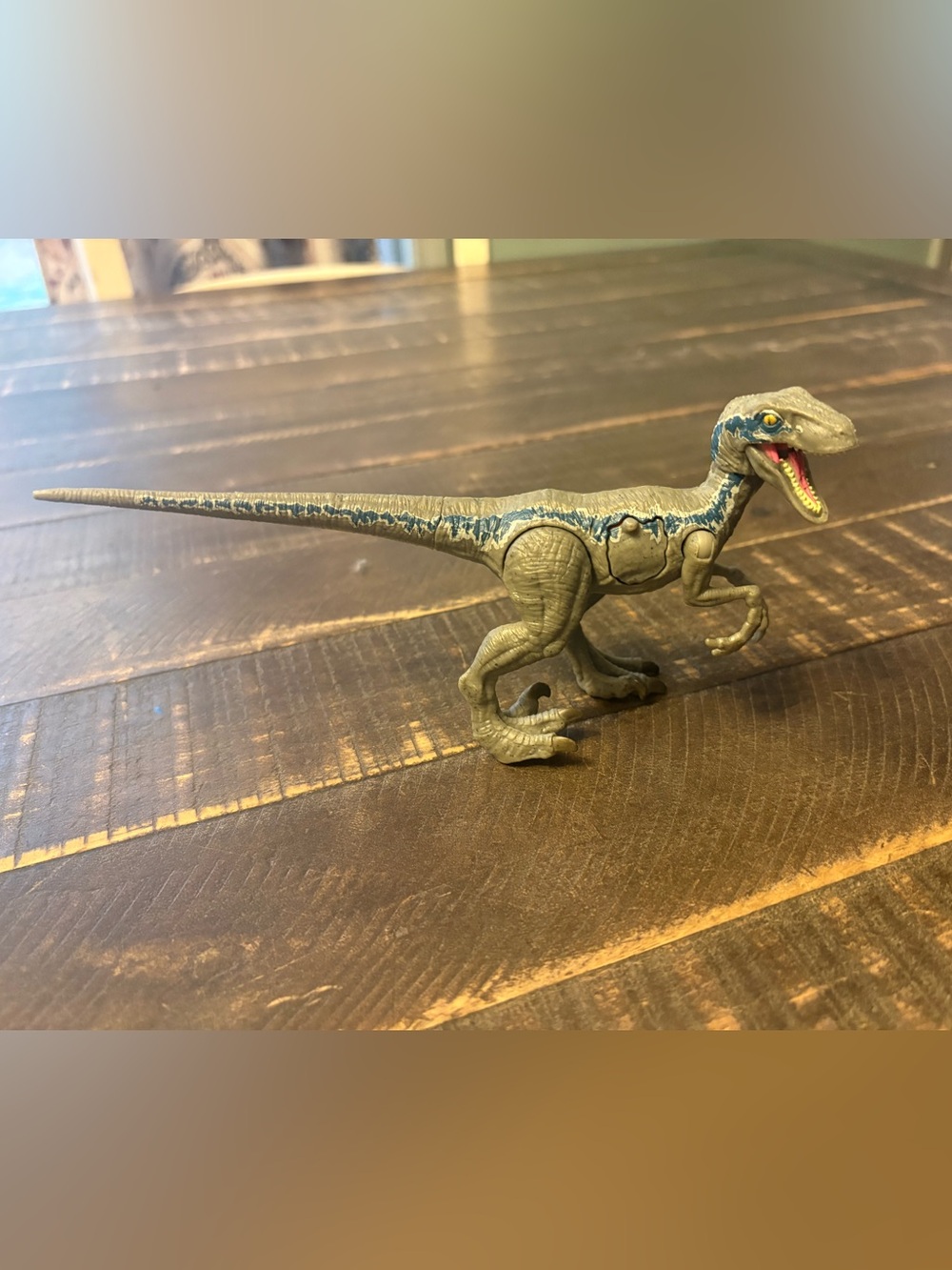 Jurrassic World Velociraptor Grey And Blue Dinosaur Plastic Toy 7” Movable